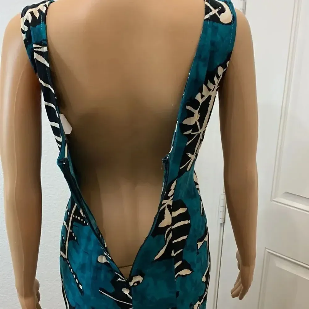 All That Jazz 5/6 Teal Black Fish Tropical Square Neck Sleeveless Mini Summer